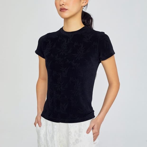 TEAK BAMBOO JACQUARD JERSEY TOP