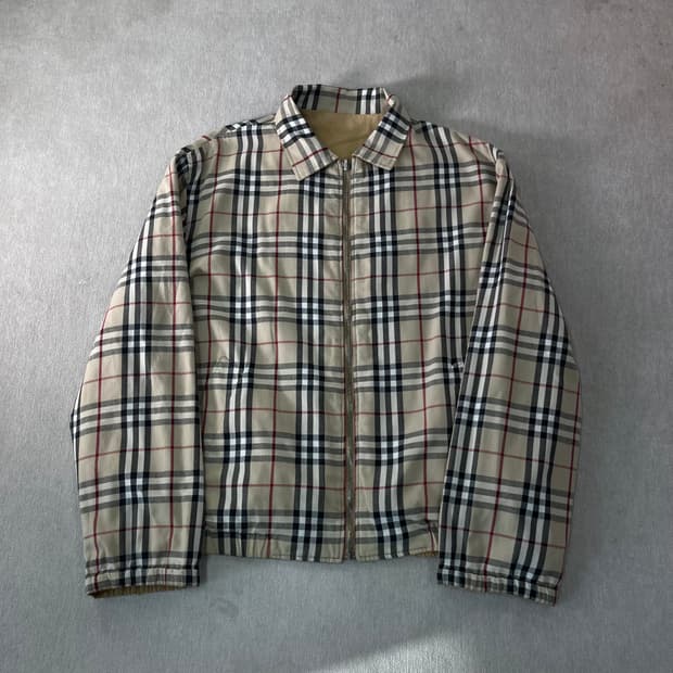 100 버버리 기마로고 리버시블 노바체크 왁스 자켓