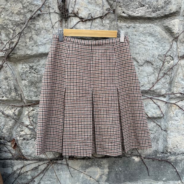 클래식 플리츠 A라인 미니 스커트 빈티지 체크 패턴 울 치마