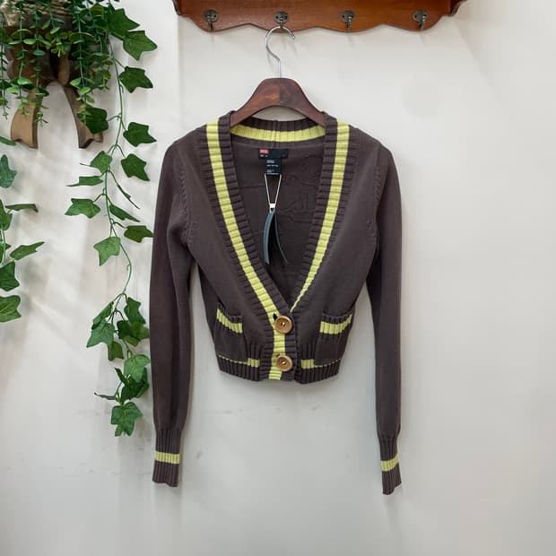 디젤 y2k 키치 프레피 브라운 라임라인 크롭 가디건 🏠