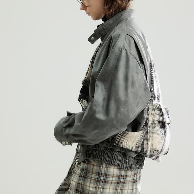 [HALEINE]GREY biker detail Scraped faux 