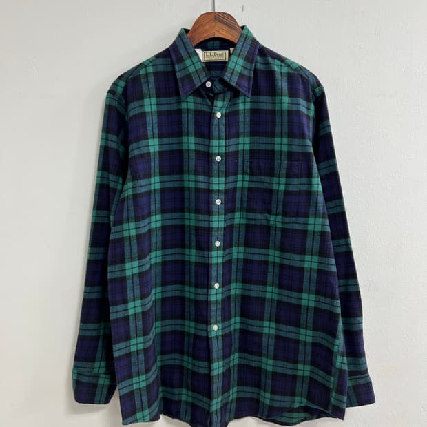 빈티지 L.L.Bean 그린/네이비 체크 셔츠