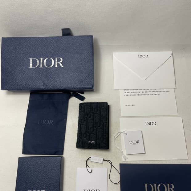 [새상품급,풀구성] 디올 오블리크 자카드 버티컬 2단 카드지갑 블랙