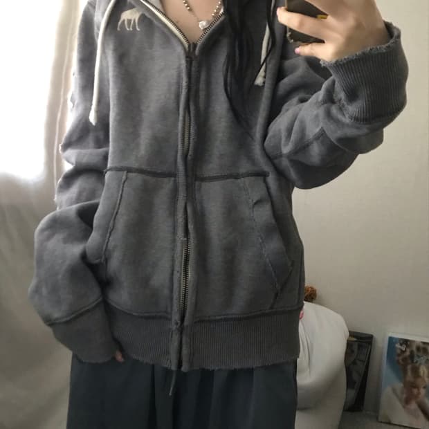 아베크롬비 그레이 사이드로고 후드집업