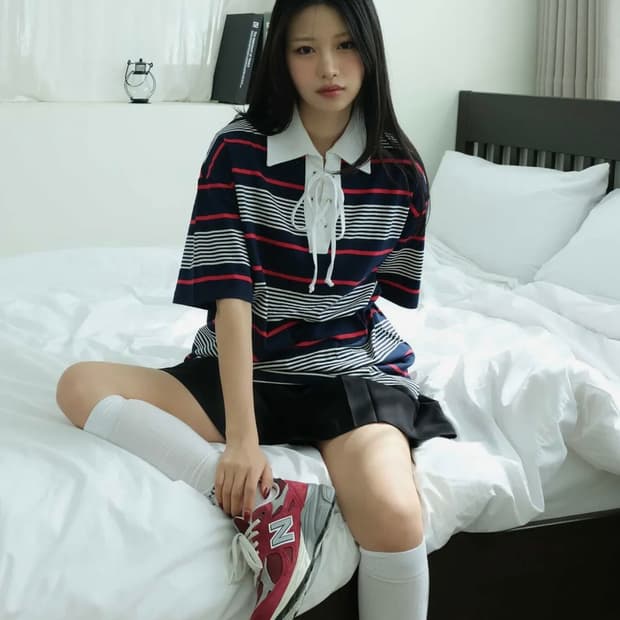 유센틱 피케 스트라이프 T / 다크네이비 (F)