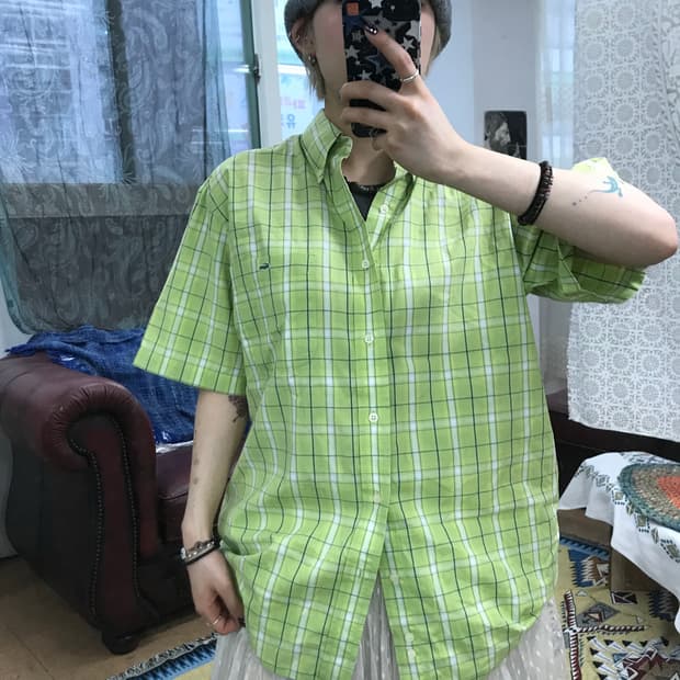 라코스테 자수 체크 반팔 셔츠 (Z1021)