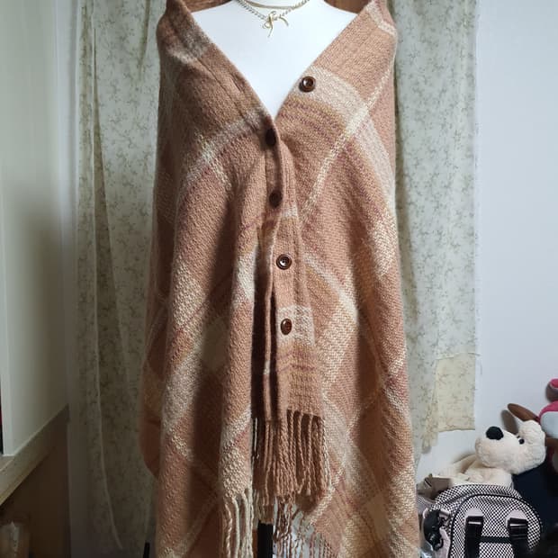 [빈티지] 체크 패턴 숄 가디건 망토