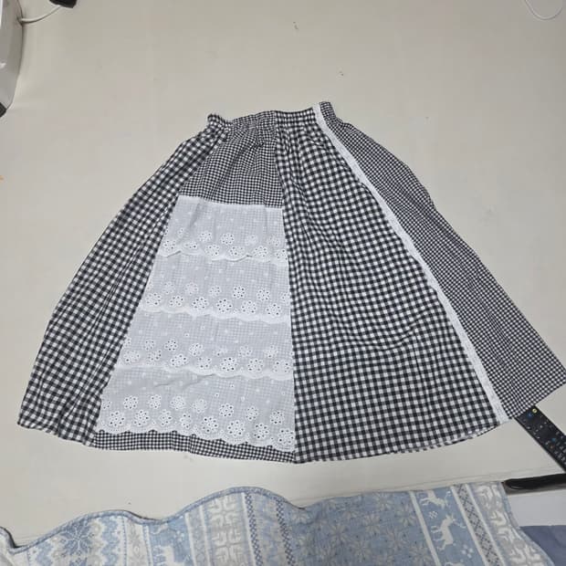 일본 빈티지 체크 레이스 롱 스커트