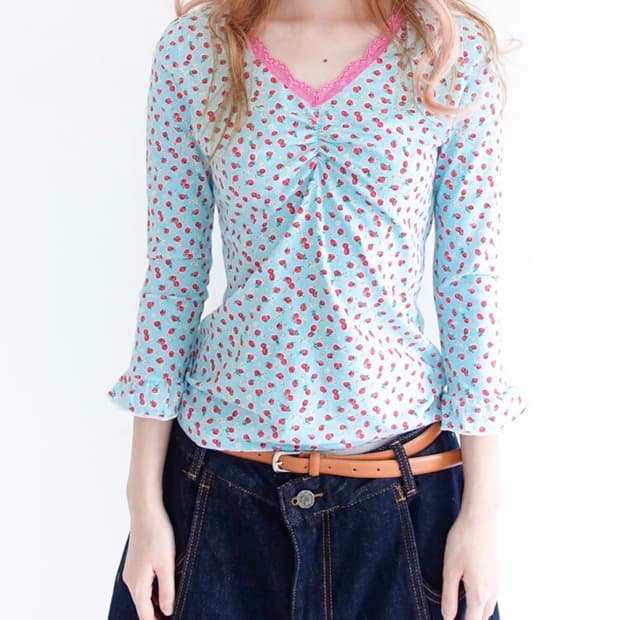 F.E.E.S strawberry lace top mint