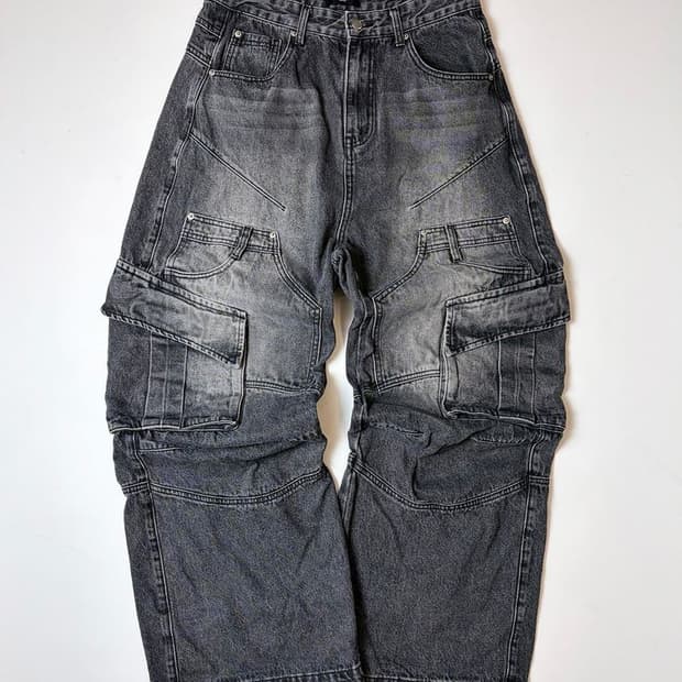 데님홀릭스 멀티 카고 와이드 데님 팬츠 PN9217