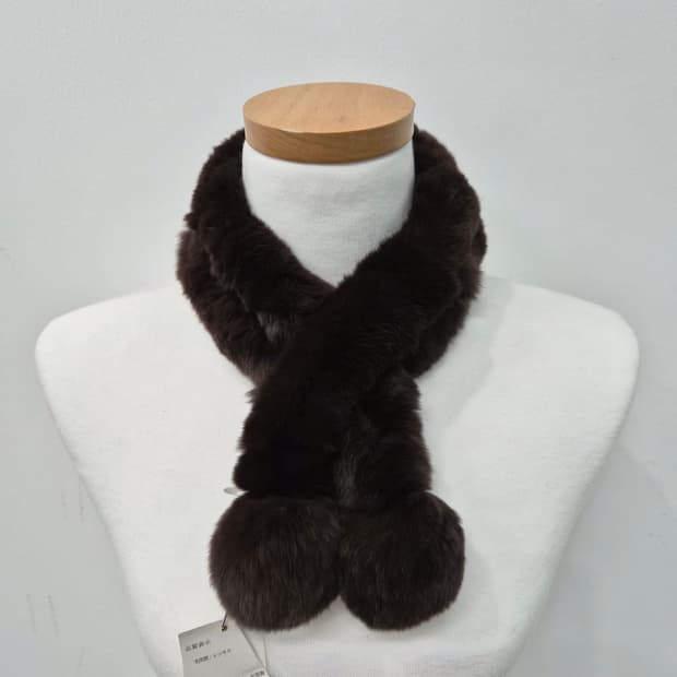 브라운 리얼 렉스 토끼털 퍼 초커 머플러