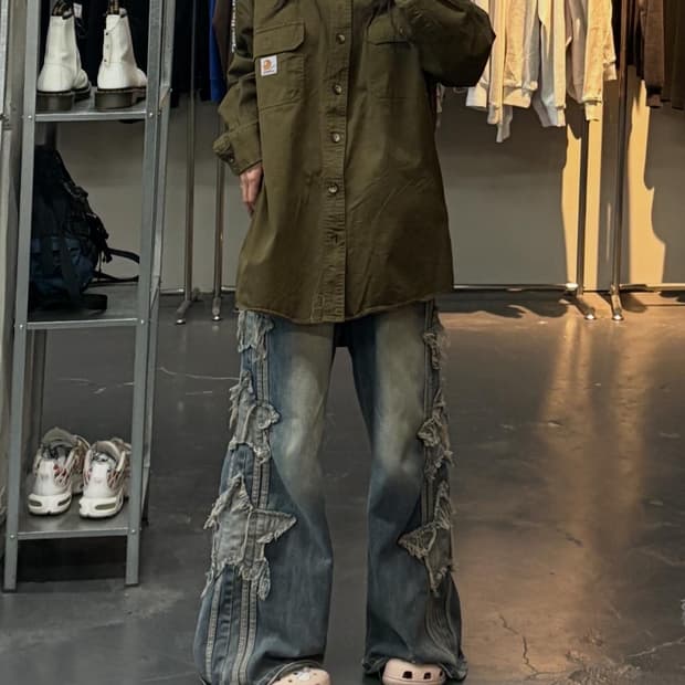 칼하트 카키 버튼다운 워크셔츠 A2763