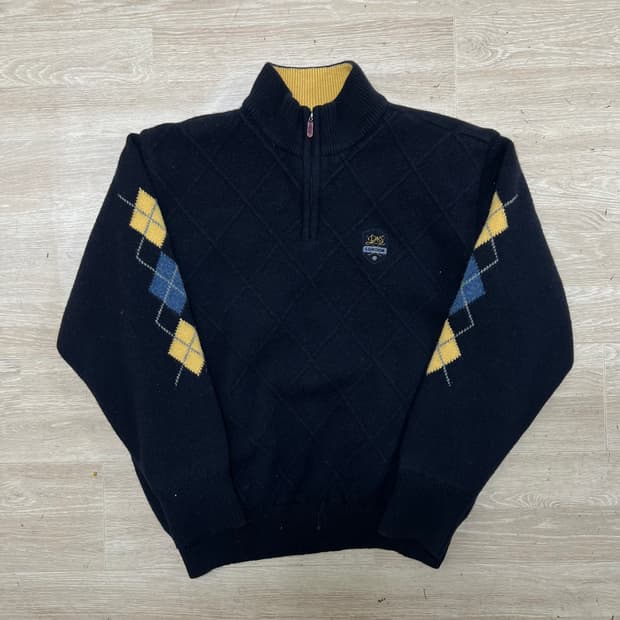 닥스 아가일 체크 패턴 방풍 반집업 니트 [블랙] L/100