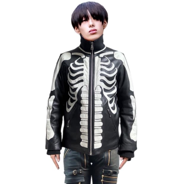 ( 레어) 05년도 네이버후드 아카이브 본 니트하이넥 카우레더 봄버자켓