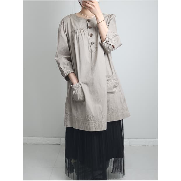 셔링 롱 블라우스