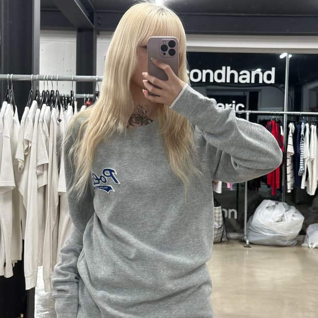 폴로 랄프로렌 자수 로고 그레이 와플 긴팔 티셔츠