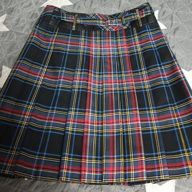 키이스 소가죽 배색 벨크로 플리츠 울 미디 스커트 (29인치)