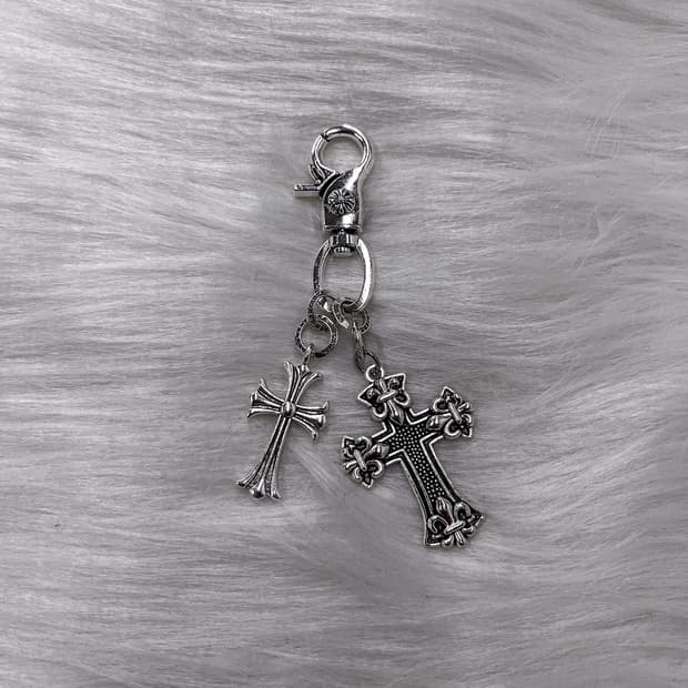 Vintage Double Cross Keyring