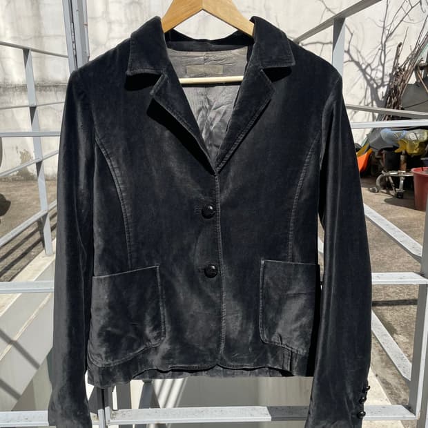 빈티지 그레이 벨벳크롭 블레이저 