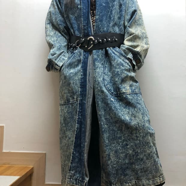 빈티지 데님 워싱 롱 코트