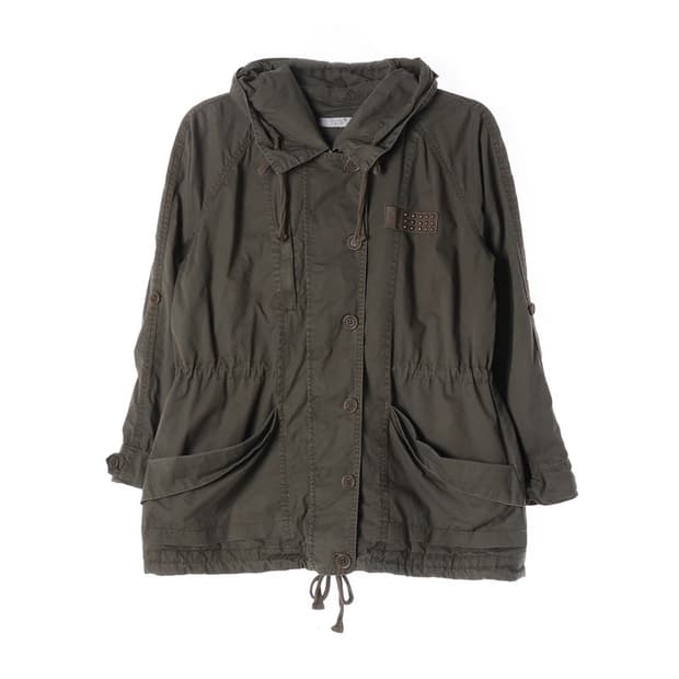 HUM 여성 코튼 후드 야상 점퍼 카키