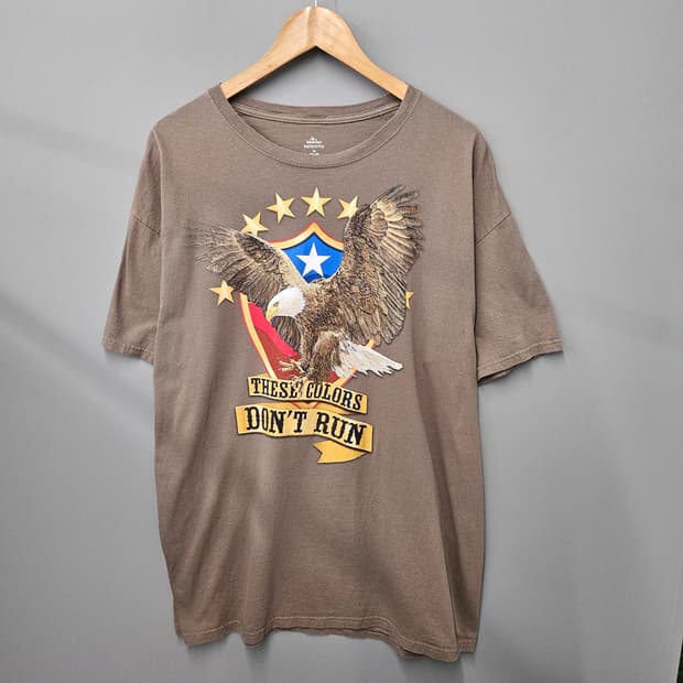 USA 90's 빈티지 성조기 독수리 반팔티 브라운