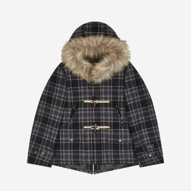 Safarispot 페이크 퍼 체크 더플 코트