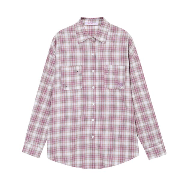 셋업이엑스이 오버 체크 셔츠 핑크