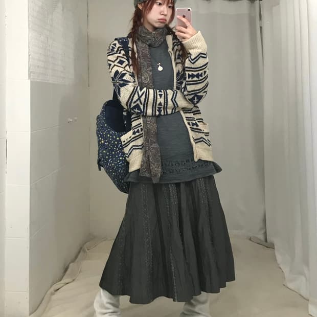 빈티지 눈꽃 너드 히피 모리 코디 세트