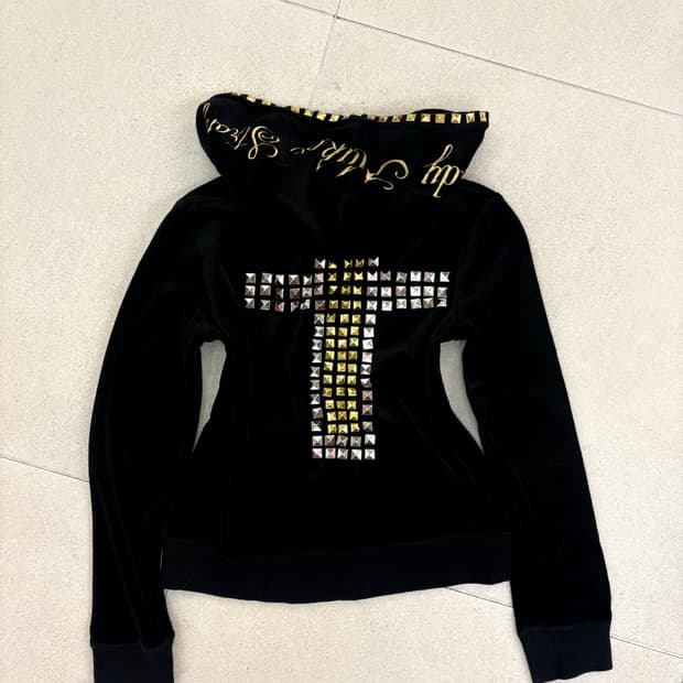 벨벳 스터드 후드집업