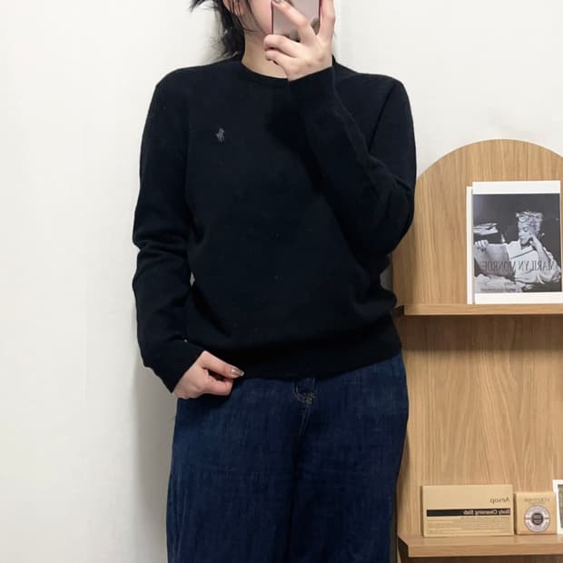 [정품] 폴로 블랙 / 실버포니 울(메리노) 라운드 니트 [ L ]