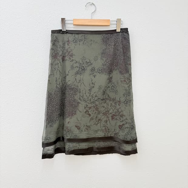 빈티지 iBLUES 카키 브라운 실크 스커트