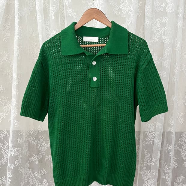 L) 미나브 퓨어코튼 펀칭 카라 니트 그린