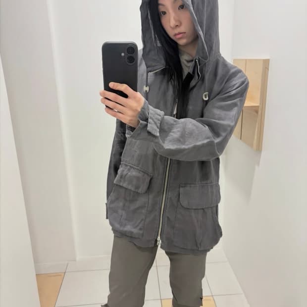 washed linen hooded jacket