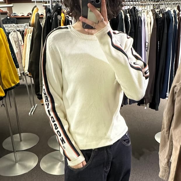 M)할리데이비슨 vintage 크림 립 니트 스웨터