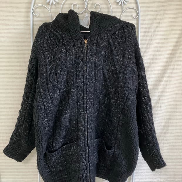 빈티지 블랙 꽈배기 후드 니트 집업 y2k 스트릿 갸루 펑키 일본빈티지5