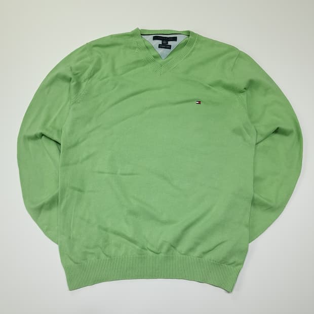 CL218 M 타미힐피거 프리미엄코튼 라임그린 브이넥 니트 스웨터