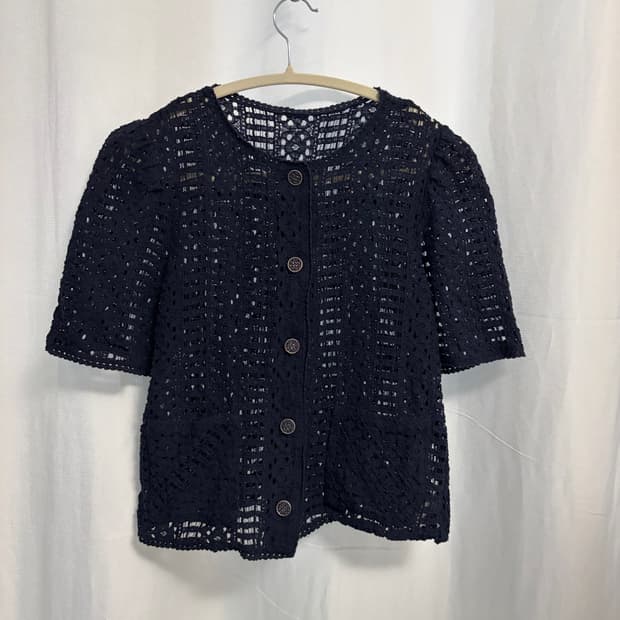 여성 반팔 네이비 블라우스