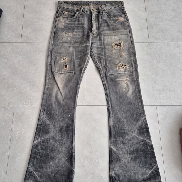 빈티지 Lee 그레이 플레어 데님 33