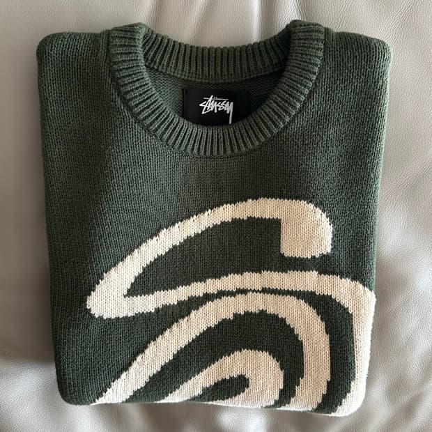스투시 컬리 S 니트 스웨터 L 그린
