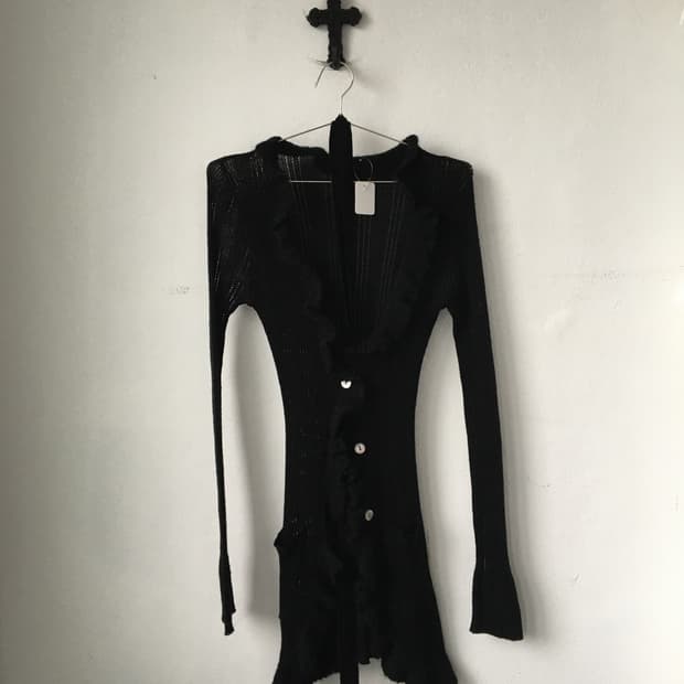 Tied frill point knit cardigan