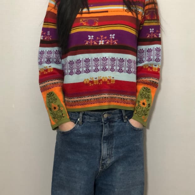 빈티지 레드 히피 니트