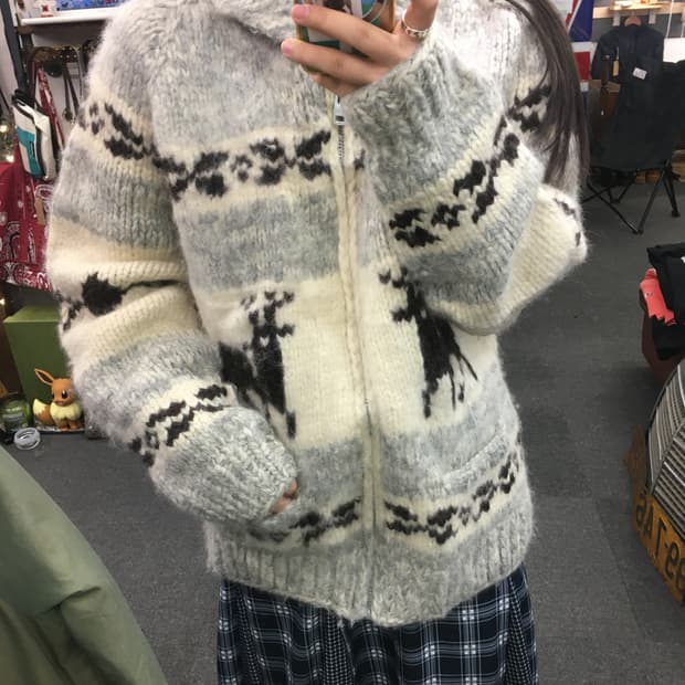 빈티지 코위찬 니트 집업