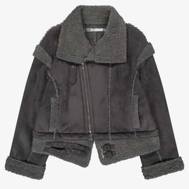 오호스 Detachable Fur Shearling Jacket 차콜