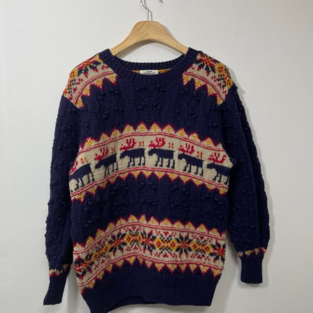 일본 빈티지 노르딕 디테일 헤비 니트 L - K44