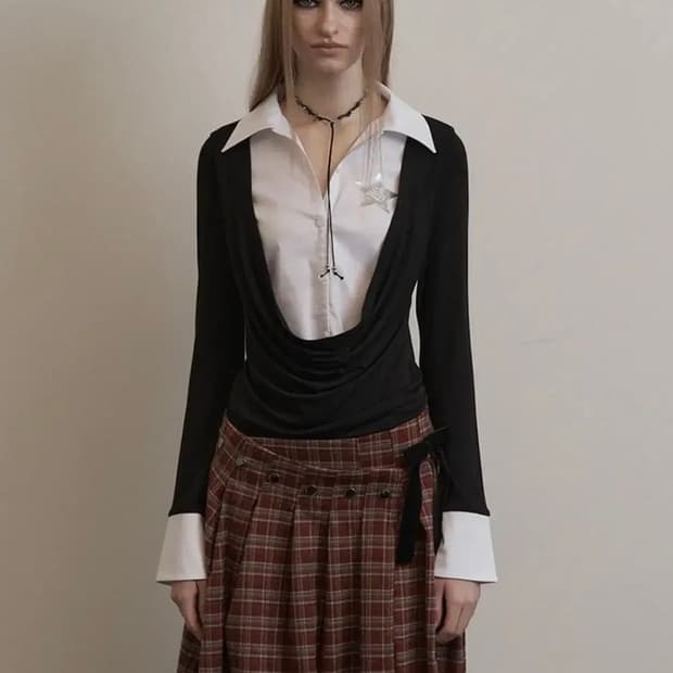 셋업이엑스이 셔츠레이어드탑 블랙