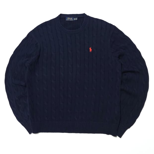 폴로 랄프로렌 케이블 꽈배기 니트 스웨터 네이비