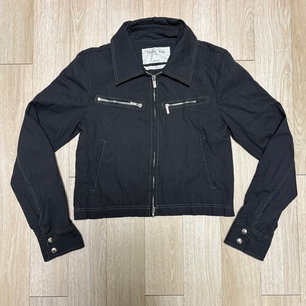 마뗑킴 크링클 크롭 점퍼 차콜 S