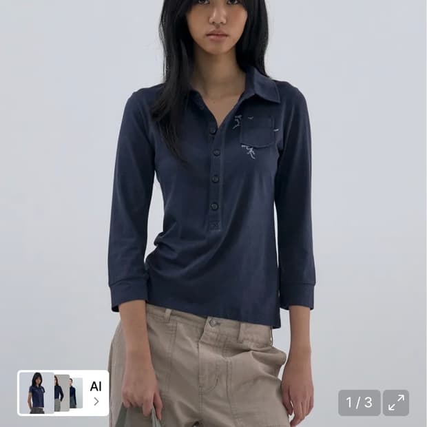 웰빙익스프레스 버튼업 3/4 슬리브 네이비 s