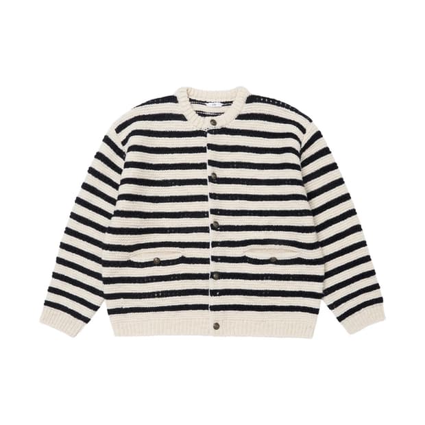 [L] STU 라운드 넥 스트라이프 가디건 아이보리